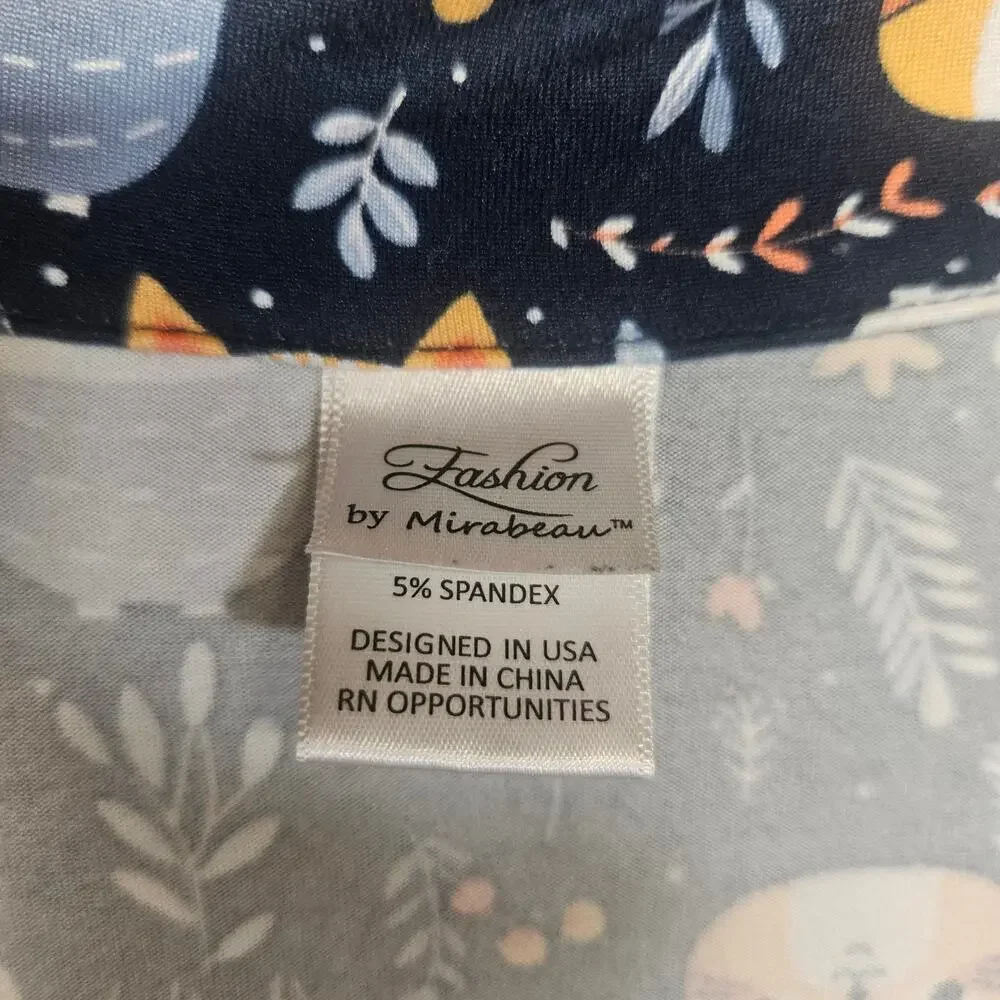 Cat Print Nightshirt Long Sleeve Button Front Sleep Dress Size XL Navy Blue